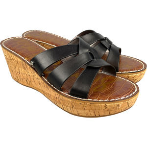 Sam Edelman Women's Black Leather Upper Wedge Cork Sandal Size 9 M
